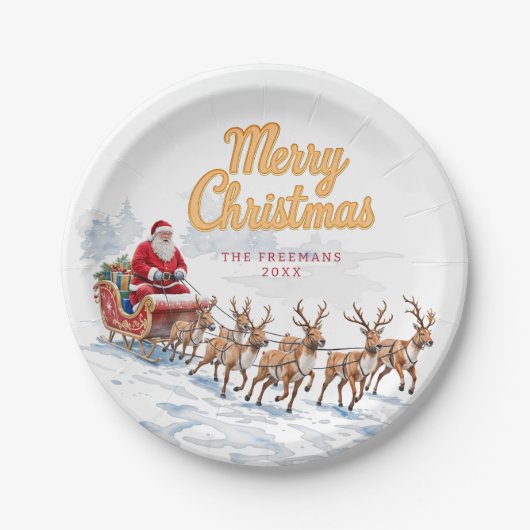 ヴィンテージサンタパーソナライズされたクリスマスプレート ペーパープレート (正面)