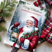 ヴィンテージサンタパーソナライズされたランタン キッチンタオル