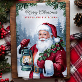 ヴィンテージサンタパーソナライズされたランタン キッチンタオル