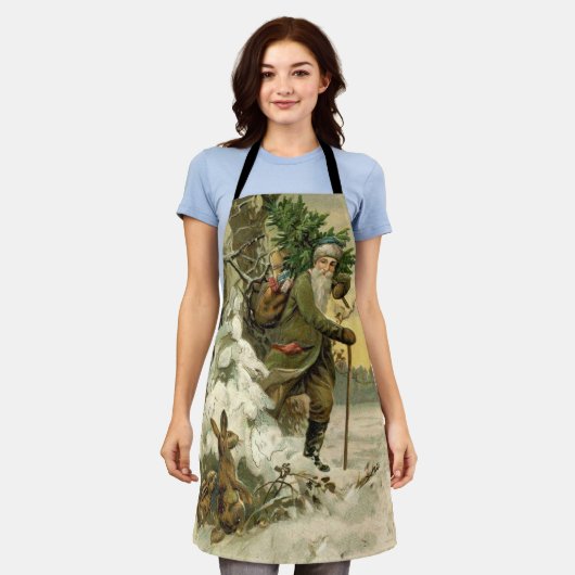 ヴィンテージサンタビクトリアンクリスマス エプロン (着用した状態)