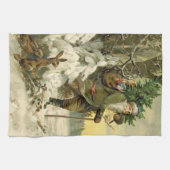 ヴィンテージサンタビクトリアンクリスマス キッチンタオル (横)