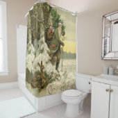 ヴィンテージサンタビクトリアンクリスマス シャワーカーテン (インサイチュ)