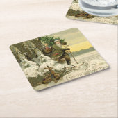 ヴィンテージサンタビクトリアンクリスマス スクエアペーパーコースター (アングル)