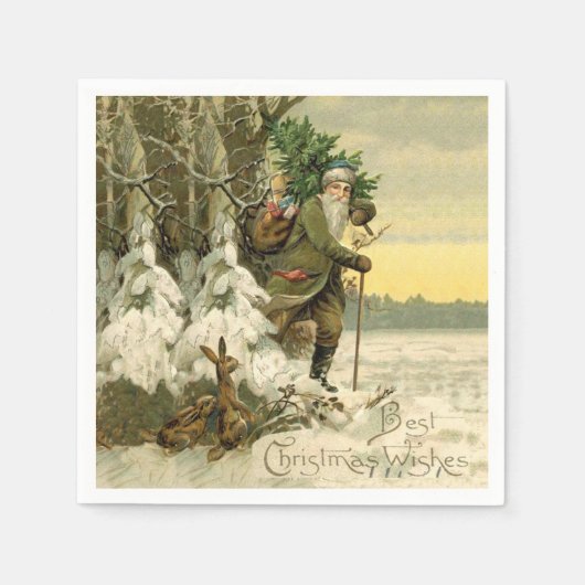 ヴィンテージサンタビクトリアンクリスマス スタンダードカクテルナプキン (正面)