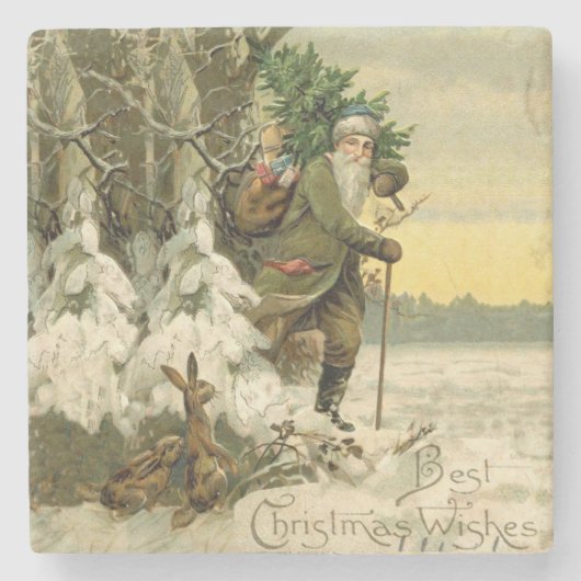 ヴィンテージサンタビクトリアンクリスマス ストーンコースター (正面)