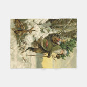 ヴィンテージサンタビクトリアンクリスマス フリースブランケット (正面(横))