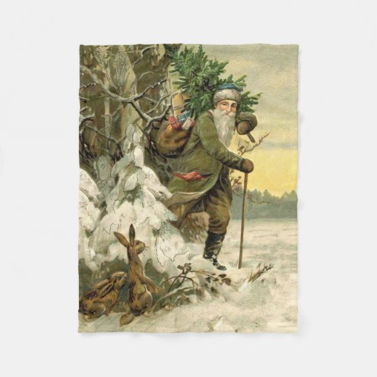 ヴィンテージサンタビクトリアンクリスマス フリースブランケット (正面)