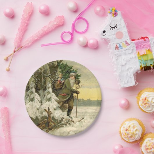 ヴィンテージサンタビクトリアンクリスマス ペーパープレート (パーティー)