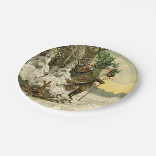 ヴィンテージサンタビクトリアンクリスマス ペーパープレート (アングル)