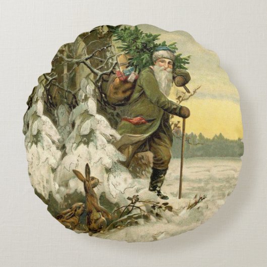 ヴィンテージサンタビクトリアンクリスマス ラウンドクッション (正面)
