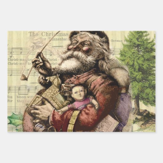 ヴィンテージサンタビクトリアンクリスマス ラッピングペーパーシート (正面3)