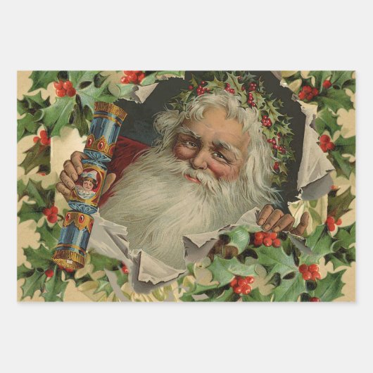 ヴィンテージサンタビクトリアンクリスマス ラッピングペーパーシート (正面2)