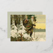 ヴィンテージサンタビクトリアンクリスマス 箔シーズンポストカード (正面/裏面)