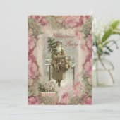 ヴィンテージサンタピンクローズコラージクリスマスパーティー 招待状 (スタンド正面)