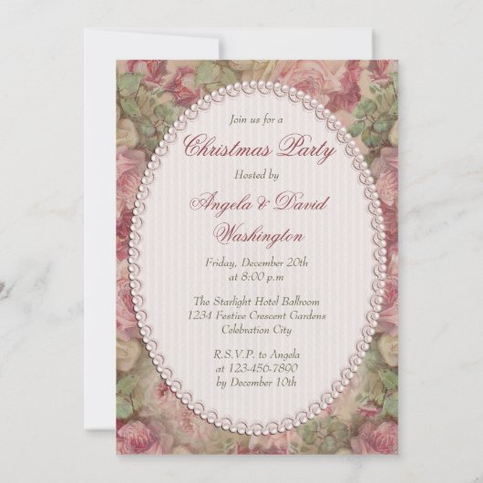 ヴィンテージサンタピンクローズコラージクリスマスパーティー 招待状 (裏面)