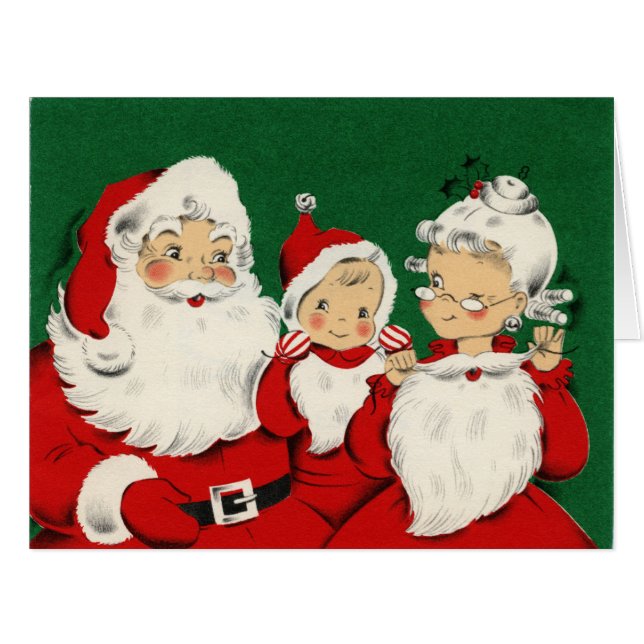 ヴィンテージサンタファミリークリスマスビッググリーティングカード (正面横)