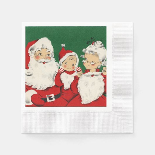 ヴィンテージサンタファミリークリスマスペーパーナプキン 縁ありカクテルナプキン (正面)