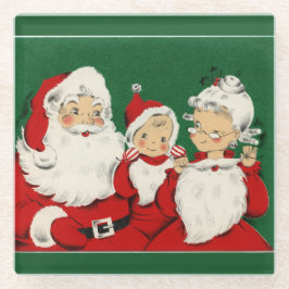 ヴィンテージサンタファミリークリスマス ガラスコースター