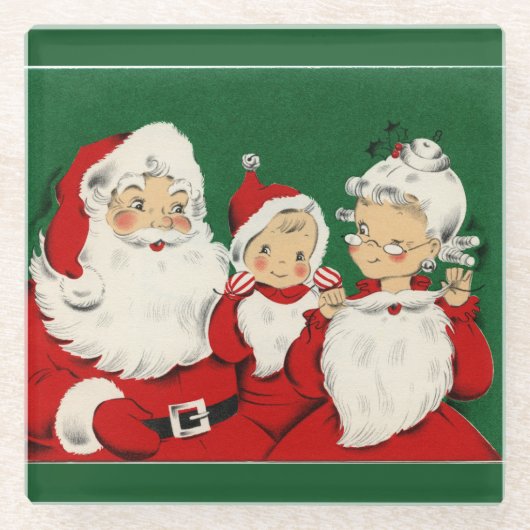 ヴィンテージサンタファミリークリスマス ガラスコースター (正面)