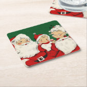 ヴィンテージサンタファミリークリスマス スクエアペーパーコースター (アングル)
