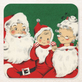 ヴィンテージサンタファミリークリスマス スクエアペーパーコースター