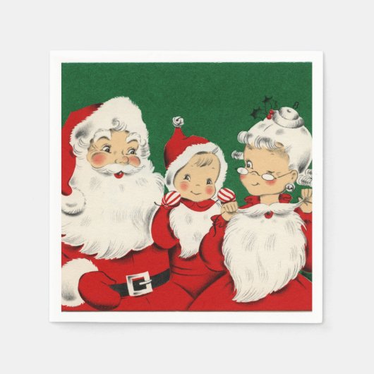 ヴィンテージサンタファミリークリスマス スタンダードカクテルナプキン (正面)