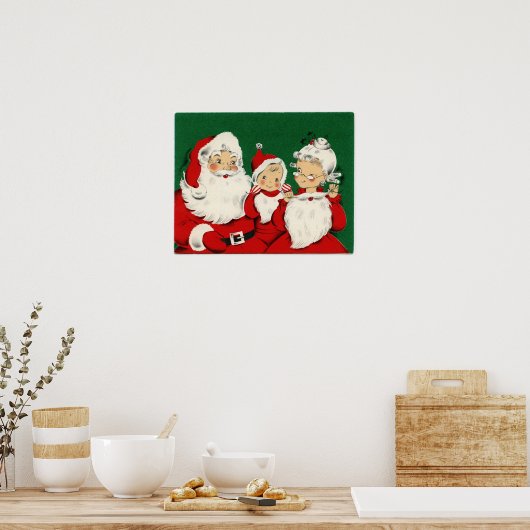 ヴィンテージサンタファミリークリスマス ポスター (キッチン)