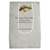 ヴィンテージサンタプレゼント パーソナライズされた ミディアムペーパーバッグ (裏面)