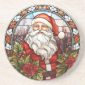 ヴィンテージサンタポインセティアステンドグラス コースター (正面)