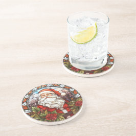 ヴィンテージサンタポインセティアステンドグラス コースター