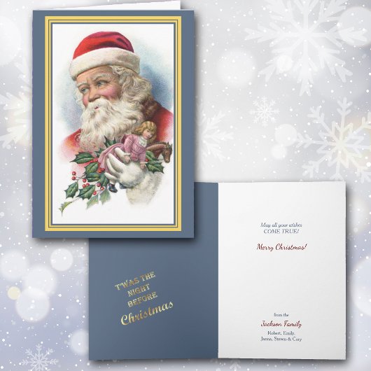 ヴィンテージサンタポートレートおもちゃ&ホリー カード