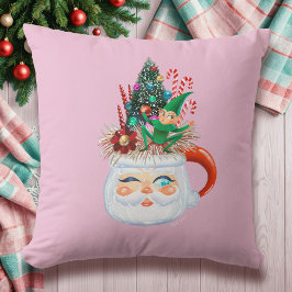 ヴィンテージサンタマグピンク装飾用クッション クッション