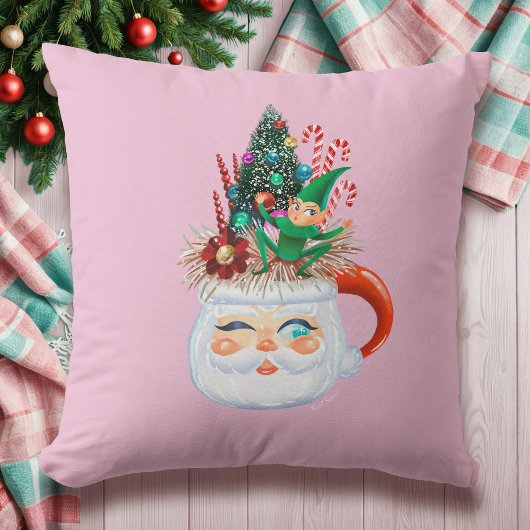 ヴィンテージサンタマグピンク装飾用クッション クッション