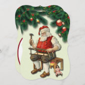 ヴィンテージサンタメイキングトイズクリストマスフラットカード 案内状 (正面/裏面)