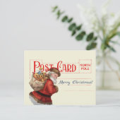 ヴィンテージサンタメリークリスマスアンティークはがき赤 ポストカード (スタンド正面)