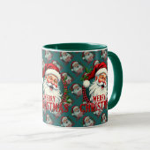 ヴィンテージサンタメリークリスマスイラストレーションパターン マグカップ (正面右)