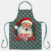 ヴィンテージサンタメリークリスマスイラストレーションパッテン エプロン (正面)