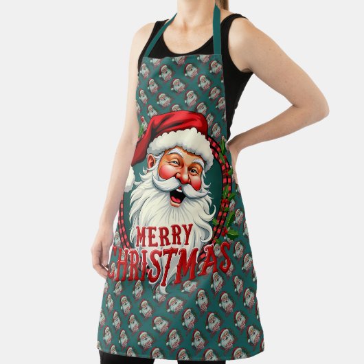 ヴィンテージサンタメリークリスマスイラストレーションパッテン エプロン (インサイチュ)