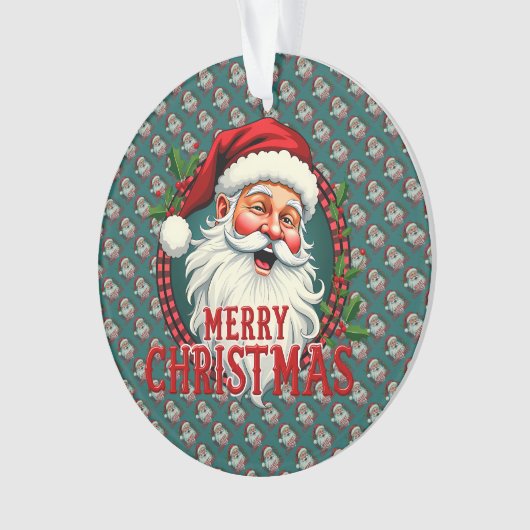ヴィンテージサンタメリークリスマスイラストレーションパッテン オーナメント (正面)