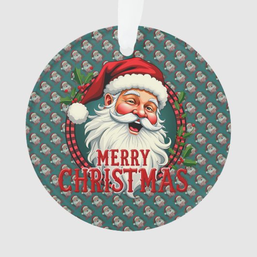 ヴィンテージサンタメリークリスマスイラストレーションパッテン オーナメント (正面)