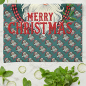 ヴィンテージサンタメリークリスマスイラストレーションパッテン キッチンタオル (折り畳み)