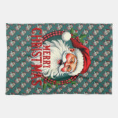 ヴィンテージサンタメリークリスマスイラストレーションパッテン キッチンタオル (横)