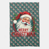 ヴィンテージサンタメリークリスマスイラストレーションパッテン キッチンタオル (縦)