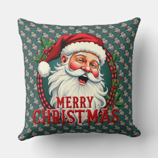 ヴィンテージサンタメリークリスマスイラストレーションパッテン クッション (裏面)