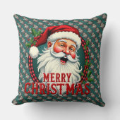 ヴィンテージサンタメリークリスマスイラストレーションパッテン クッション (正面)
