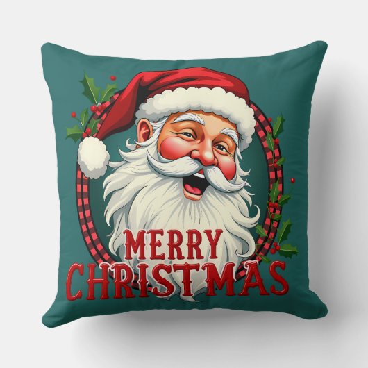 ヴィンテージサンタメリークリスマスイラストレーション クッション (裏面)