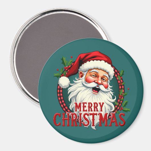 ヴィンテージサンタメリークリスマスイラストレーション マグネット (正面/裏面)
