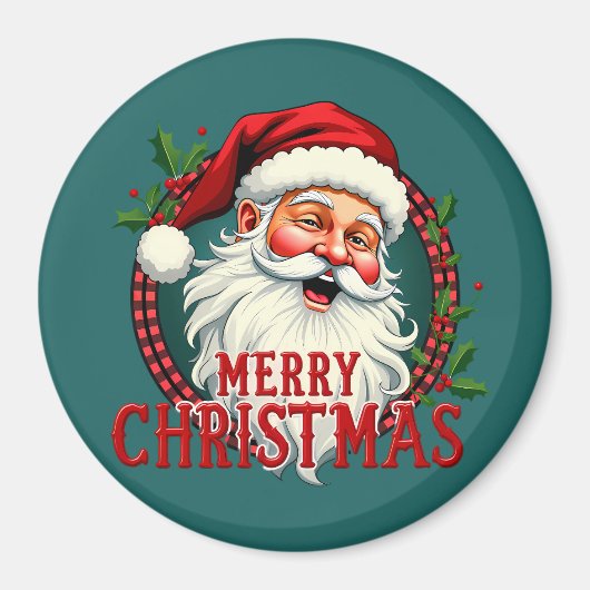 ヴィンテージサンタメリークリスマスイラストレーション マグネット (正面)