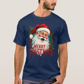 ヴィンテージサンタメリークリスマスイラストレーション Tシャツ (正面)