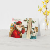 ヴィンテージサンタメリークリスマスグリーティングカード カード (黄色い花)